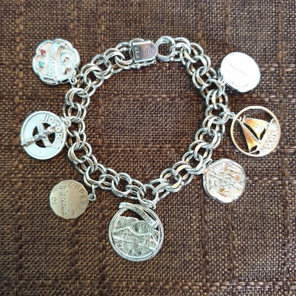 Rare Chunky Vintage Sterling Silver Commemorative Charm Bracelet – 39 grams - Picture 1 of 16